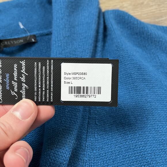$458 Greyson Ottawa Shawl Cardigan Wool Cashmere Blue Sweater Mens Sz L MSP23S80 - Picture 4 of 10